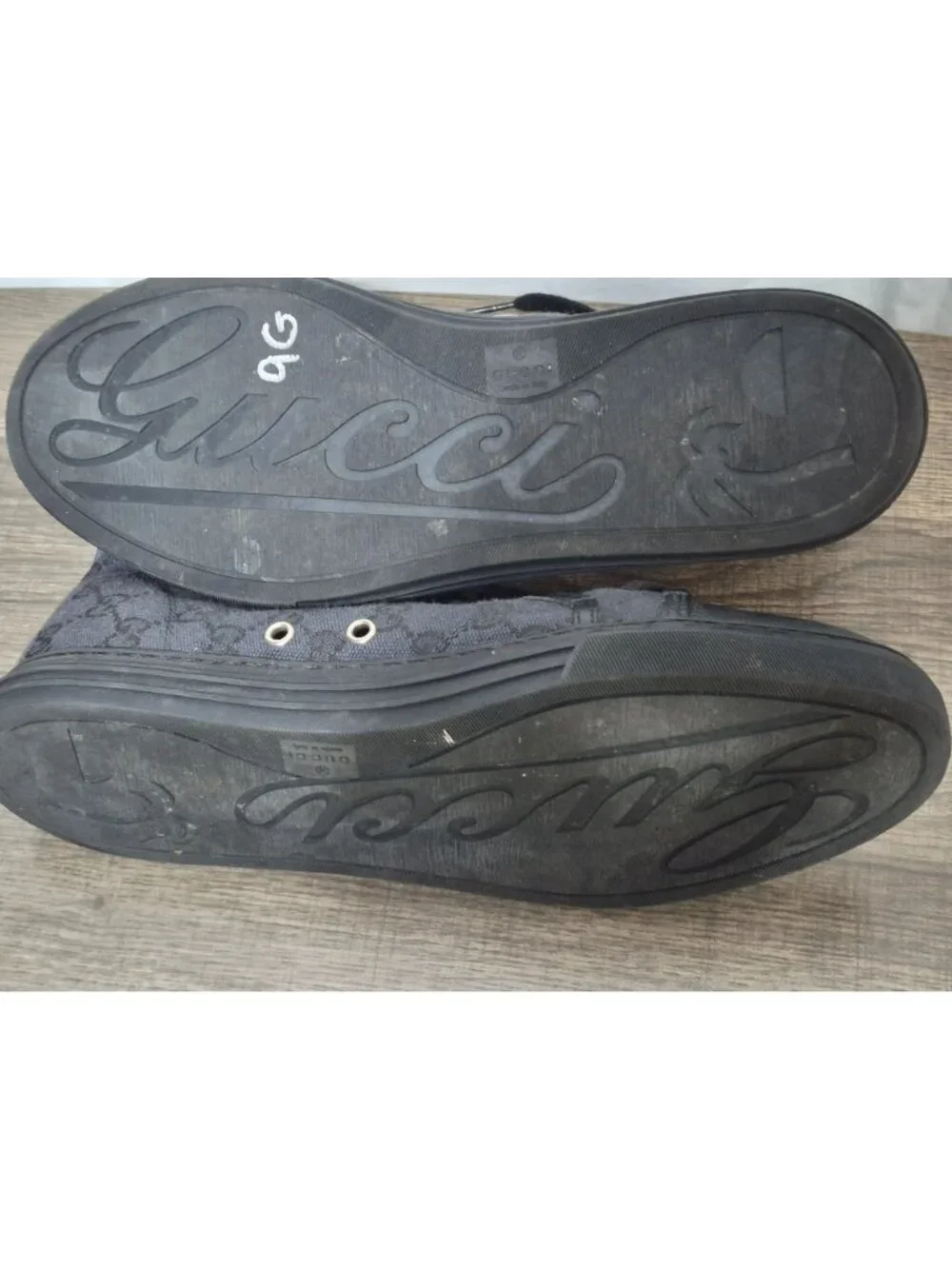 Gucci 8.5 High Lead Black Monogram Canvas Designer Lace Up City Classic Sneakers